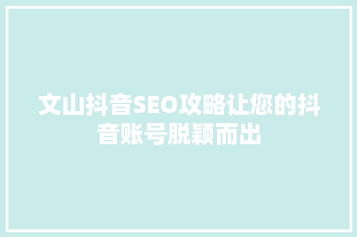 文山抖音SEO攻略让您的抖音账号脱颖而出