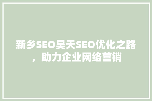 新乡SEO昊天SEO优化之路，助力企业网络营销