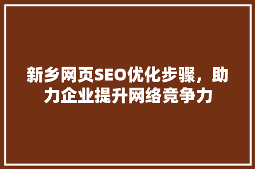 新乡网页SEO优化步骤，助力企业提升网络竞争力