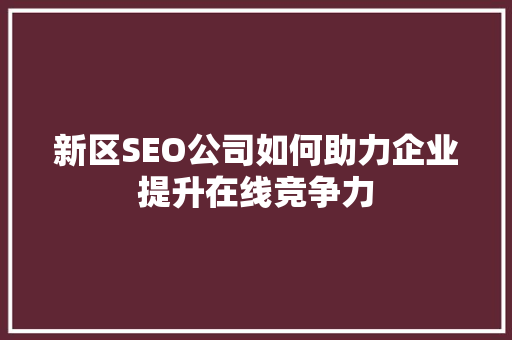 新区SEO公司如何助力企业提升在线竞争力