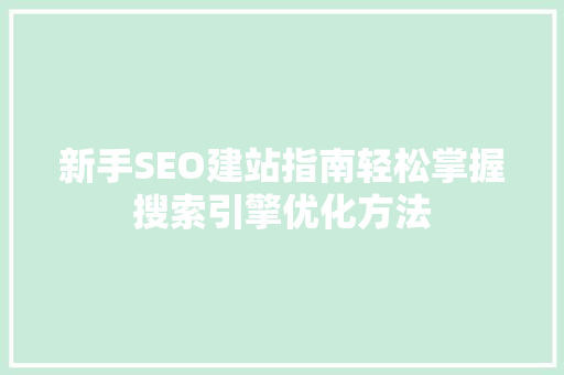 新手SEO建站指南轻松掌握搜索引擎优化方法