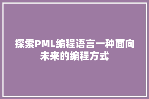 探索PML编程语言一种面向未来的编程方式