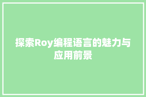 探索Roy编程语言的魅力与应用前景