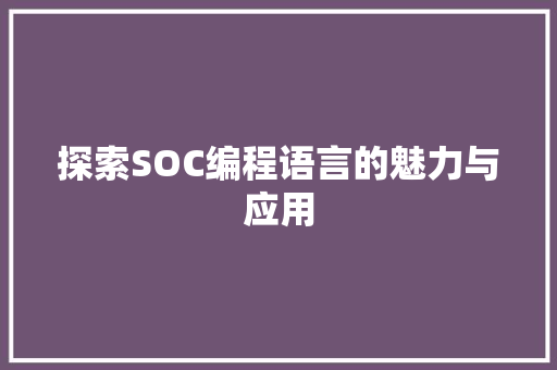 探索SOC编程语言的魅力与应用