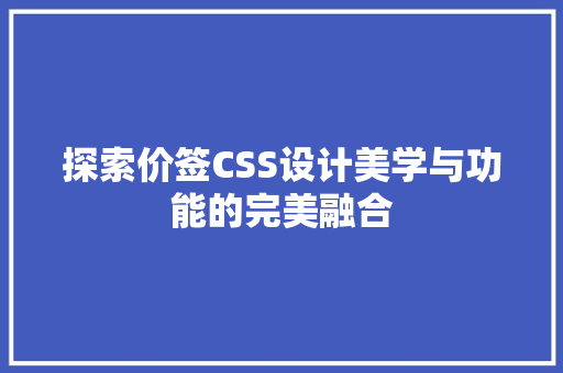 探索价签CSS设计美学与功能的完美融合