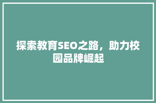 探索教育SEO之路，助力校园品牌崛起