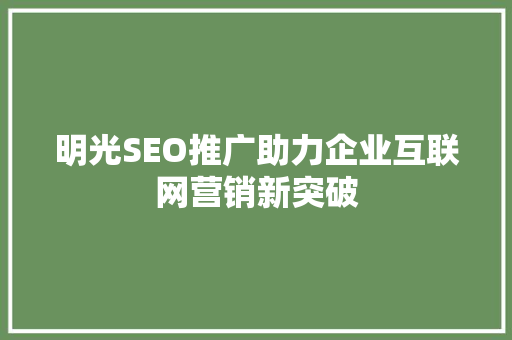 明光SEO推广助力企业互联网营销新突破