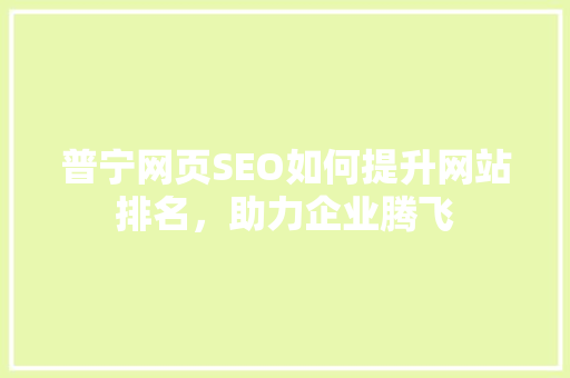 普宁网页SEO如何提升网站排名，助力企业腾飞