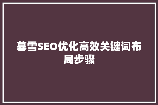 暮雪SEO优化高效关键词布局步骤
