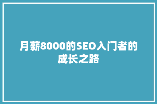 月薪8000的SEO入门者的成长之路