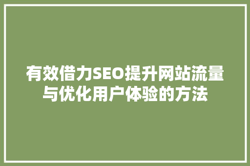 有效借力SEO提升网站流量与优化用户体验的方法