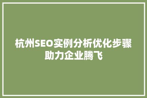 杭州SEO实例分析优化步骤助力企业腾飞