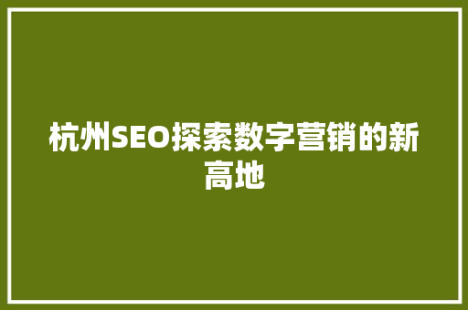 杭州SEO探索数字营销的新高地
