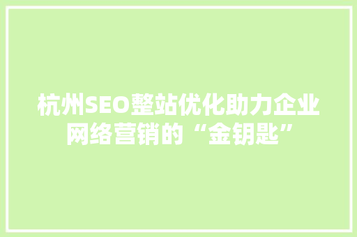 杭州SEO整站优化助力企业网络营销的“金钥匙”