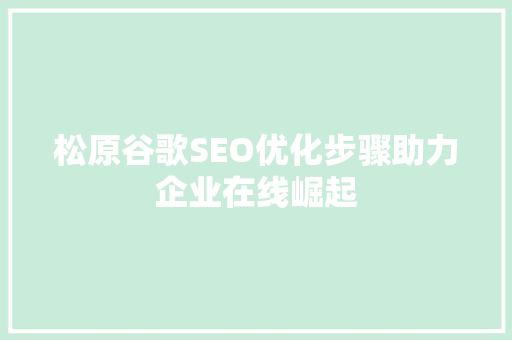 松原谷歌SEO优化步骤助力企业在线崛起