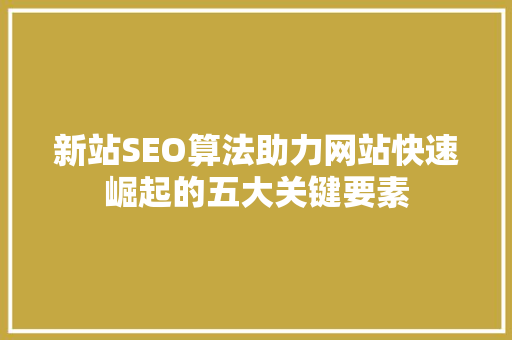 新站SEO算法助力网站快速崛起的五大关键要素