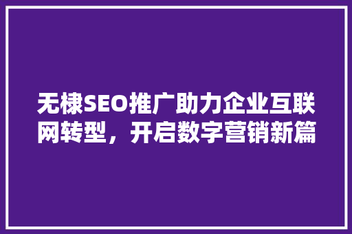 无棣SEO推广助力企业互联网转型，开启数字营销新篇章