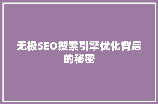 无极SEO搜索引擎优化背后的秘密