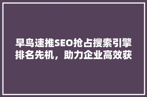 早鸟速推SEO抢占搜索引擎排名先机，助力企业高效获客