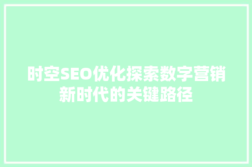 时空SEO优化探索数字营销新时代的关键路径