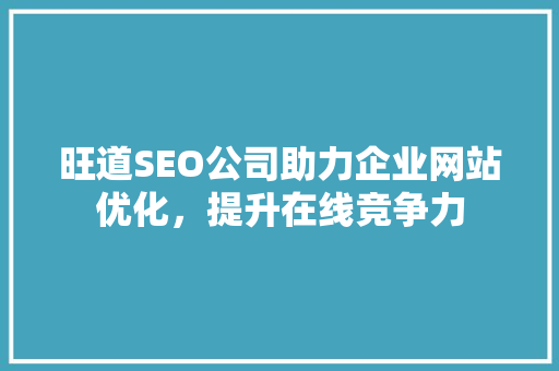 旺道SEO公司助力企业网站优化，提升在线竞争力