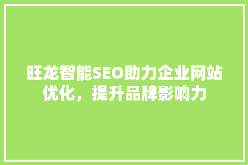 旺龙智能SEO助力企业网站优化，提升品牌影响力
