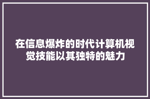 在信息爆炸的时代计算机视觉技能以其独特的魅力