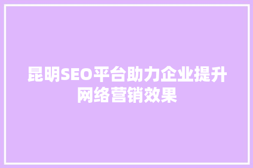 昆明SEO平台助力企业提升网络营销效果