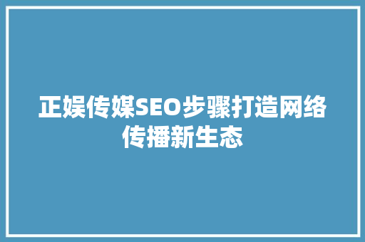 正娱传媒SEO步骤打造网络传播新生态