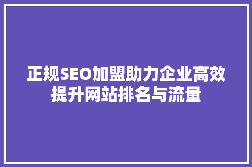 正规SEO加盟助力企业高效提升网站排名与流量
