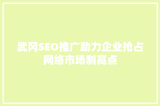 武冈SEO推广助力企业抢占网络市场制高点