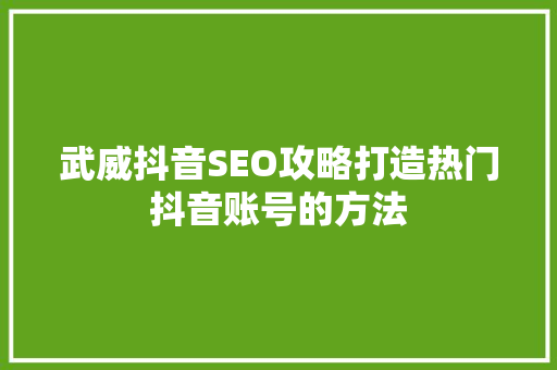 武威抖音SEO攻略打造热门抖音账号的方法