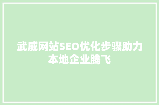 武威网站SEO优化步骤助力本地企业腾飞