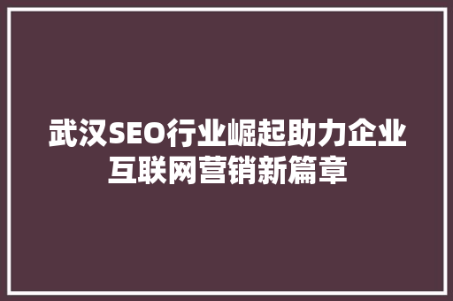 武汉SEO行业崛起助力企业互联网营销新篇章