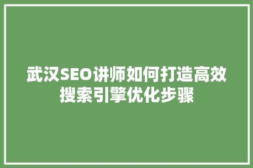 武汉SEO讲师如何打造高效搜索引擎优化步骤
