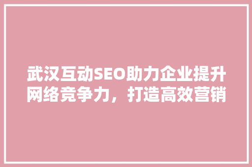 武汉互动SEO助力企业提升网络竞争力，打造高效营销步骤