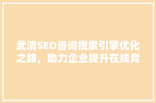 武清SEO咨询搜索引擎优化之路，助力企业提升在线竞争力