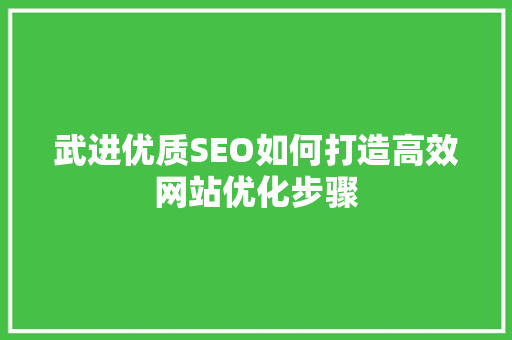 武进优质SEO如何打造高效网站优化步骤