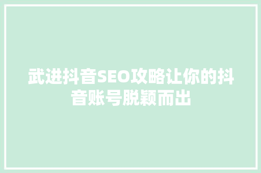 武进抖音SEO攻略让你的抖音账号脱颖而出