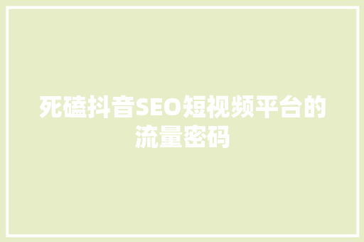 死磕抖音SEO短视频平台的流量密码