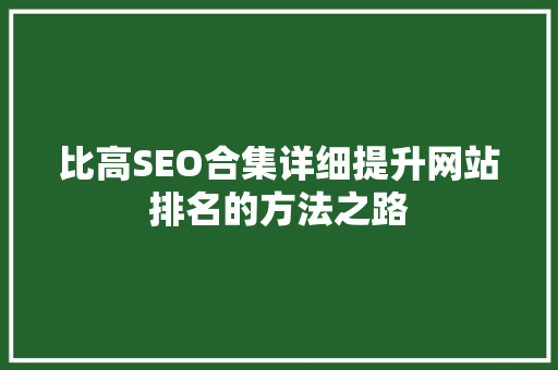 比高SEO合集详细提升网站排名的方法之路