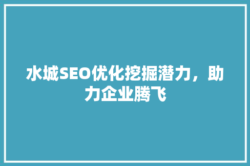 水城SEO优化挖掘潜力，助力企业腾飞