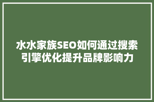 水水家族SEO如何通过搜索引擎优化提升品牌影响力