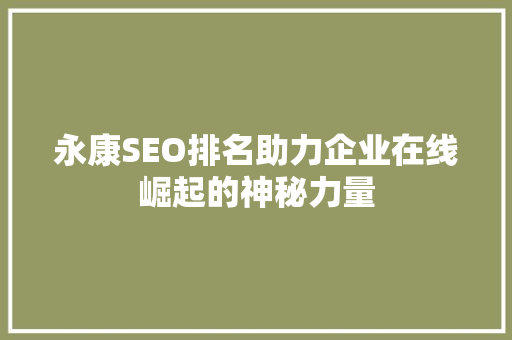 永康SEO排名助力企业在线崛起的神秘力量