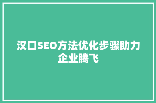 汉口SEO方法优化步骤助力企业腾飞