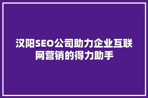 汉阳SEO公司助力企业互联网营销的得力助手
