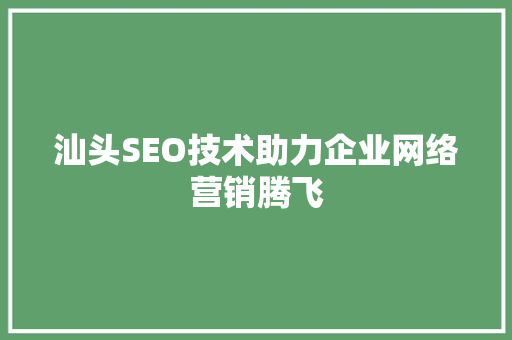 汕头SEO技术助力企业网络营销腾飞