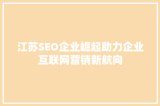 江苏SEO企业崛起助力企业互联网营销新航向