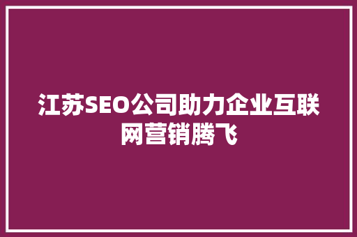 江苏SEO公司助力企业互联网营销腾飞
