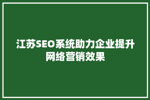 江苏SEO系统助力企业提升网络营销效果